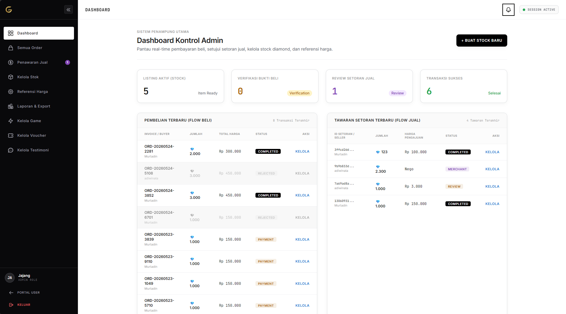 Game_trust transaction management interface